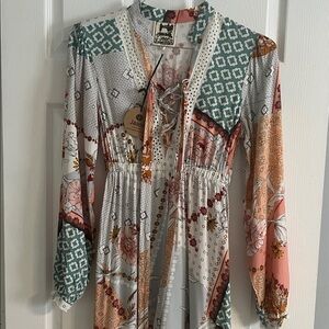 Jaase Bohemian Multicolor Floral Patchwork Jumpsuit - size XS - BRAND NEW!!!